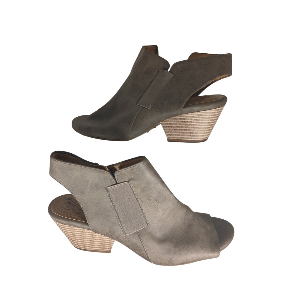 Natural Soul Daph Taupe Peep‎ Toe Booties Stacked Block Heel Side Zip Womens 9M
